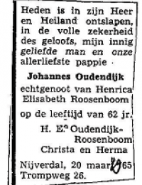 overlijdensadvertentie Johannes Oudendijk
