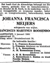 overlijdensadvertentie Johanna Francisca Meijers