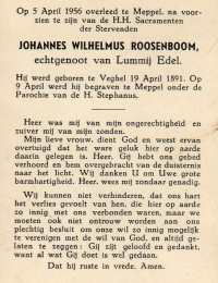 bidprentje Johannes Wilhelmus Roosenboom